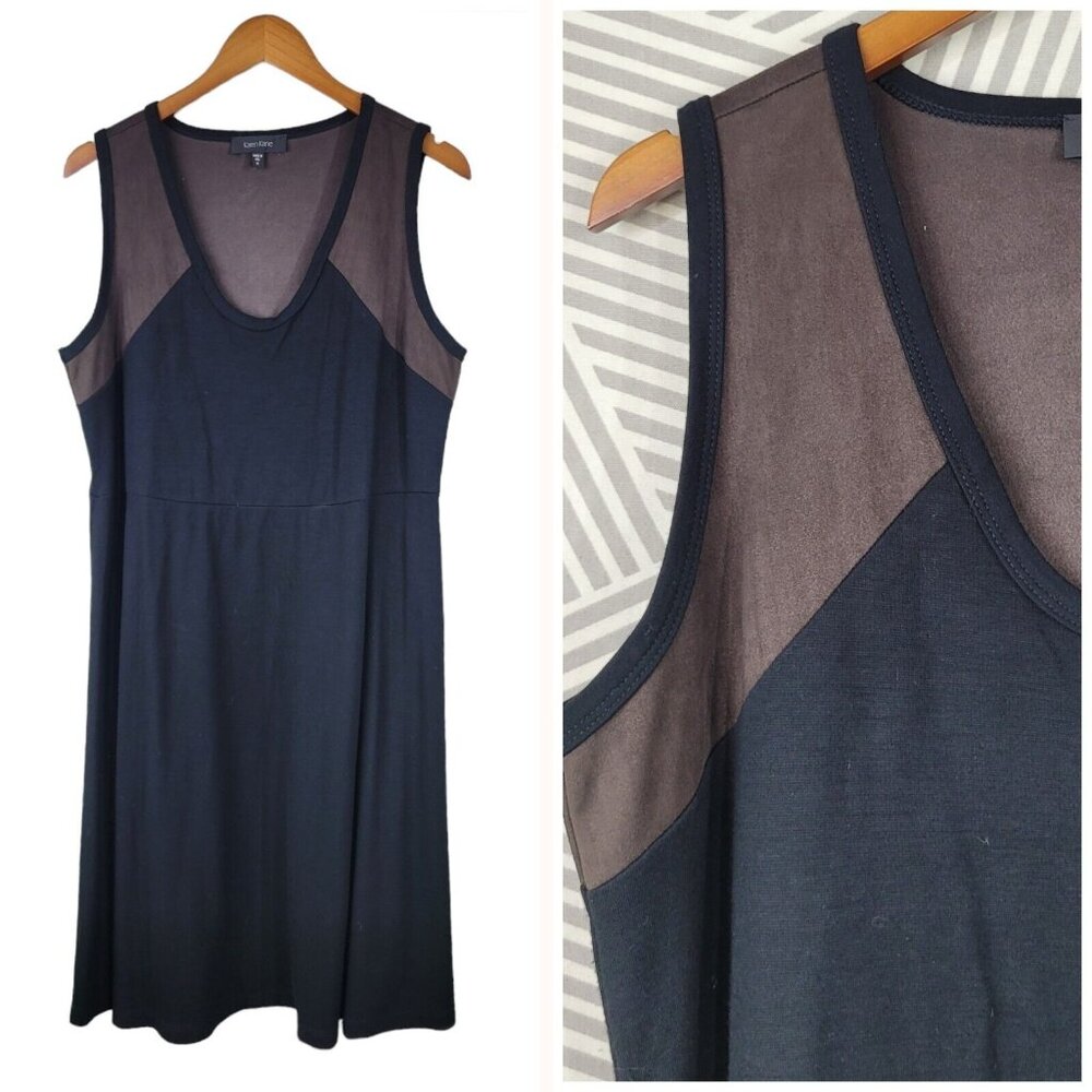 Karen Kane Dress Plus size 1X Faux Suede Brown Ultrasuede Top Black Knit Stretch
